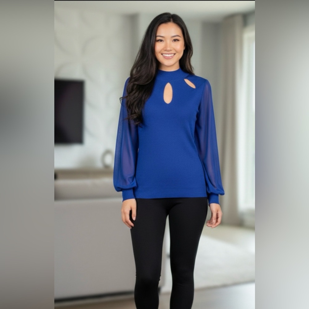 INC International Concepts Blue Mock Turtleneck Size Petite Small NWT